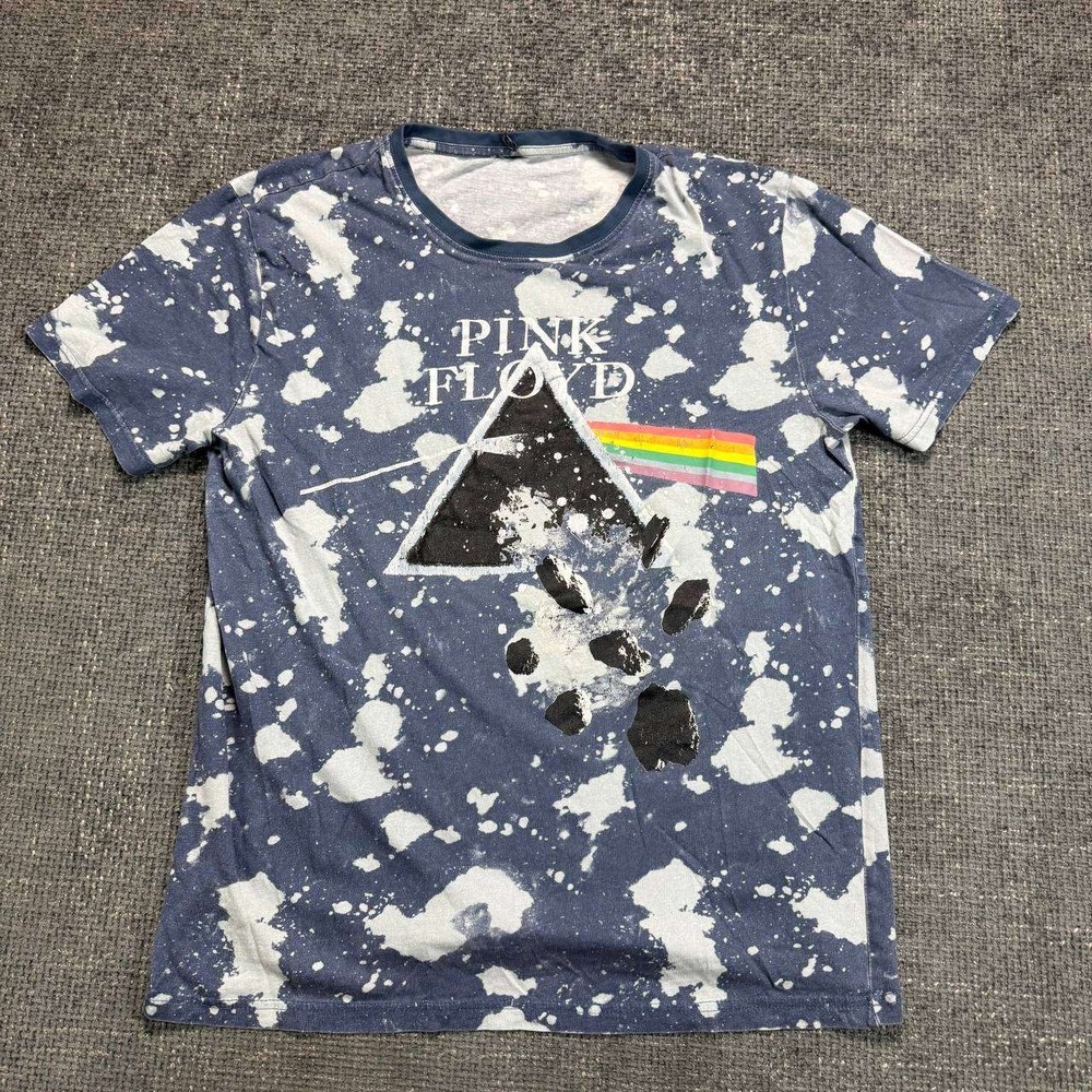 Pink Floyd Dark Side of the Moon Graphic Tee Unisex M Blue Bleach Splatter Dist